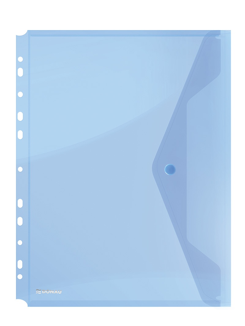 Folie protectie documente A4 portret, inchidere cu capsa, 4/set, 200 microni, DONAU - albastru trans