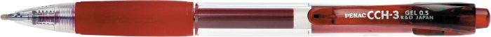 Pix cu gel PENAC CCH-3, rubber grip, 0.5mm, corp transparent - scriere rosie