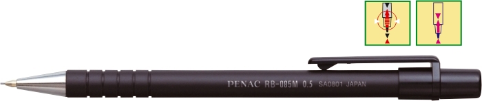 Creion mecanic PENAC RB-085M, rubber grip, 0.5mm, con si varf metalic - corp negru