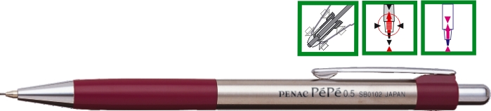 Creion mecanic metalic PENAC Pepe, rubber grip, 0.5mm, varf metalic - accesorii bordeaux