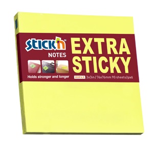 Notes autoadeziv extra-sticky 76 x  76mm, 90 file, Stickn - galben neon