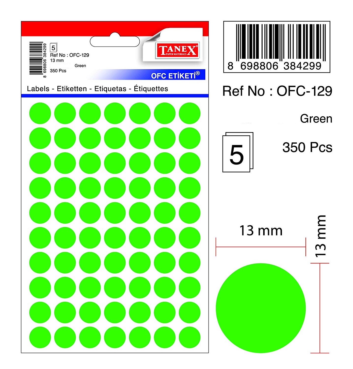 Etichete autoadezive color, D13 mm, 700 buc/set, Tanex - verde