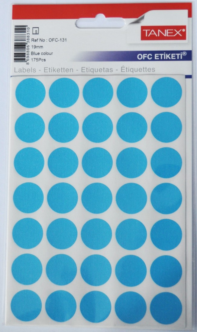 Etichete autoadezive color, D19 mm, 350 buc/set, Tanex -albastru