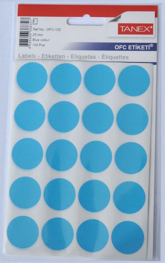 Etichete autoadezive color, D25 mm, 200 buc/set, Tanex - albastru
