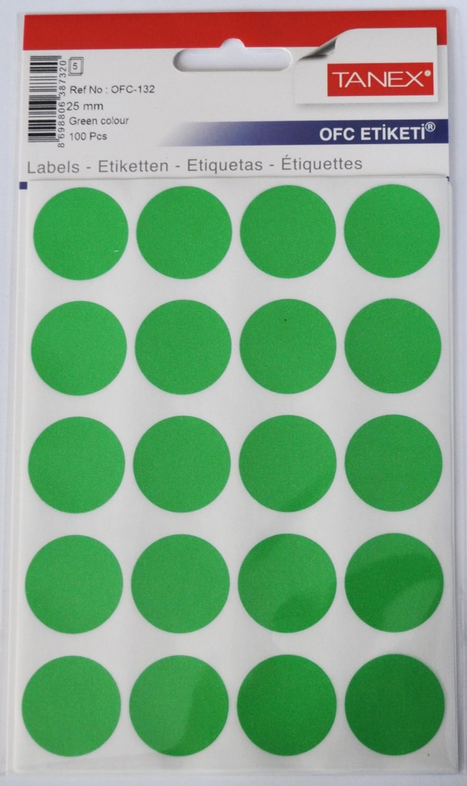 Etichete autoadezive color, D25 mm, 200 buc/set, Tanex - verde