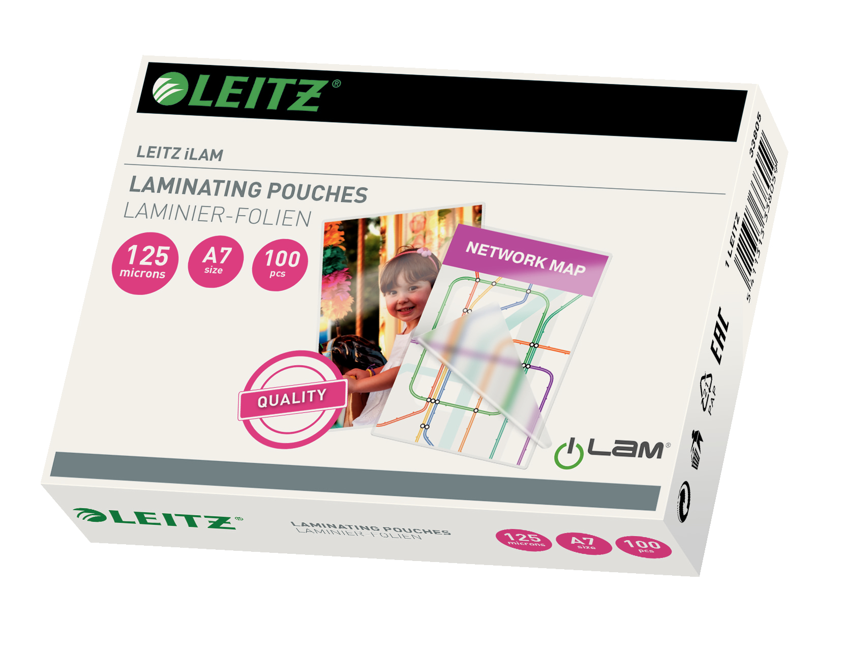 Folie LEITZ Standard pentru laminare, A7 - 125 microni, 100 folii/cutie