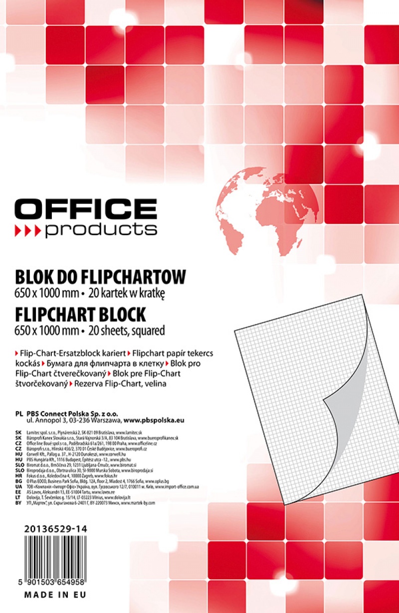 Rezerva hartie pentru flipchart, 70g/mp, 65x100cm, 20coli/top, Office products - caroiata