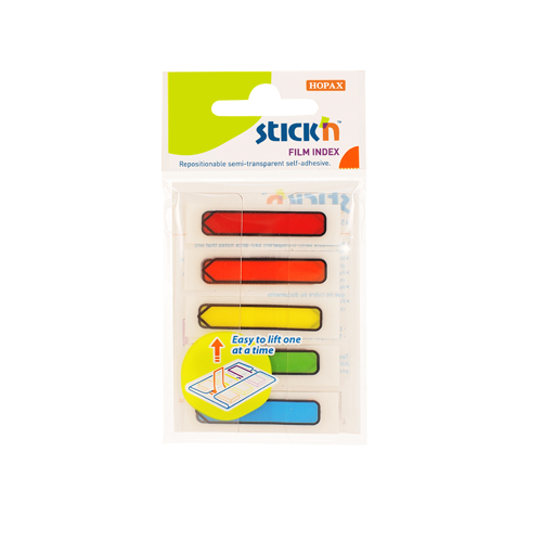 Stick index plastic transparent color 45 x 12 mm, 5 x 20 file/set, Stickn - sageata - 5 culori neon
