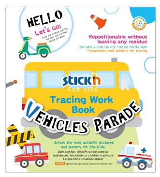 Carte educativa Stickn Tracing Work Book - Vehicles Parade