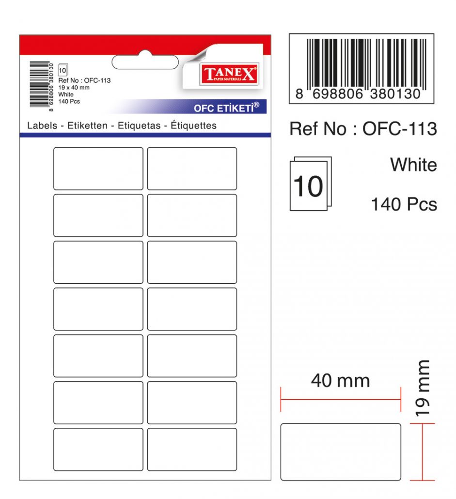 Etichete autoadezive albe, 19 x 40 mm, 140 buc/set, Tanex