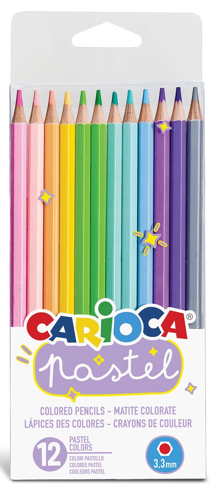 Creioane colorate CARIOCA Pastel, hexagonale, 12 culori/set