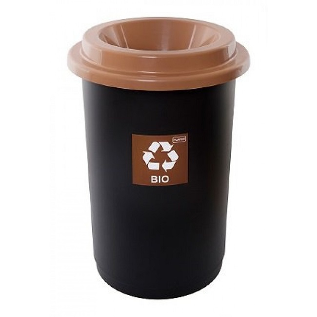 Cos plastic reciclare selectiva, capacitate 50l, PLAFOR Eco - negru cu capac maro - bio