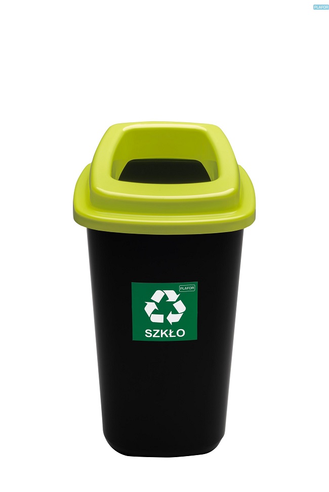 Cos plastic reciclare selectiva, capacitate 28l, PLAFOR Sort - negru cu capac verde - sticla