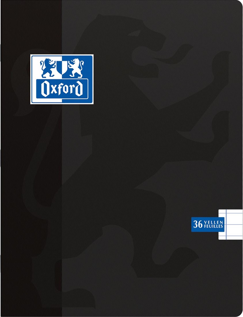 Caiet A5, OXFORD School, 36 file - 90g/mp, coperta carton, liniat stanga - dictando - negru