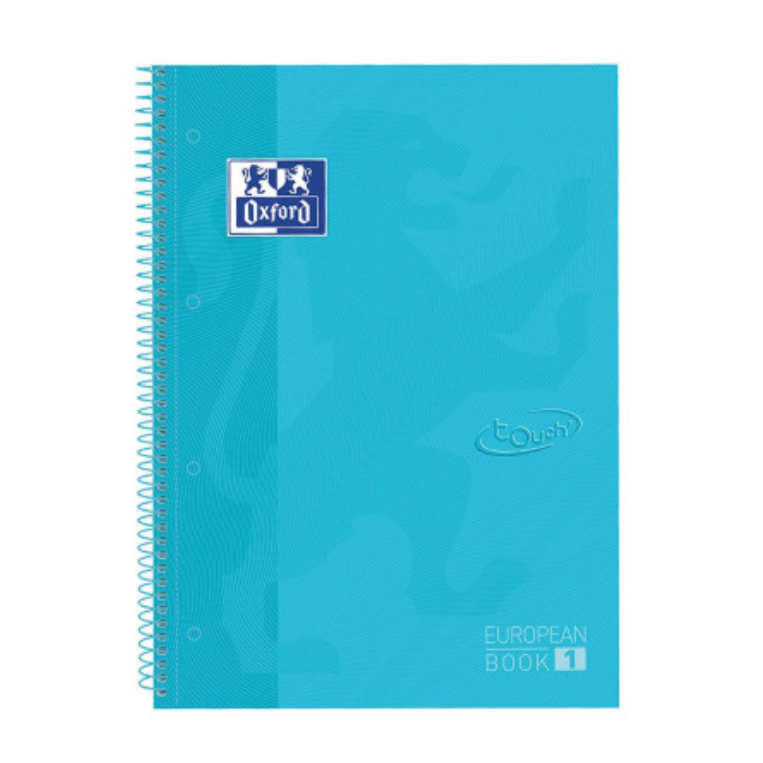 Caiet cu spirala, OXFORD Europeanbook 1, A4+, 80 file-90g/mp, hardcover bleu pastel, Scribzee-mate