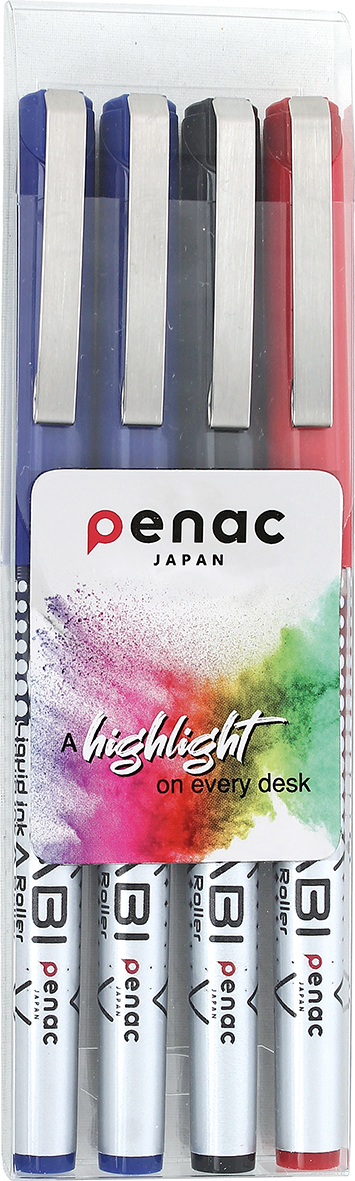 Set 4 rollere cu cerneala PENAC Miyabi, ball point 0.7mm - culori (2 x blue, 1 x black, red)