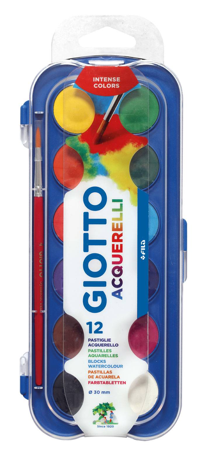 Acuarele 12 culori/cutie + 1 pensula gratis, GIOTTO Acquerelli