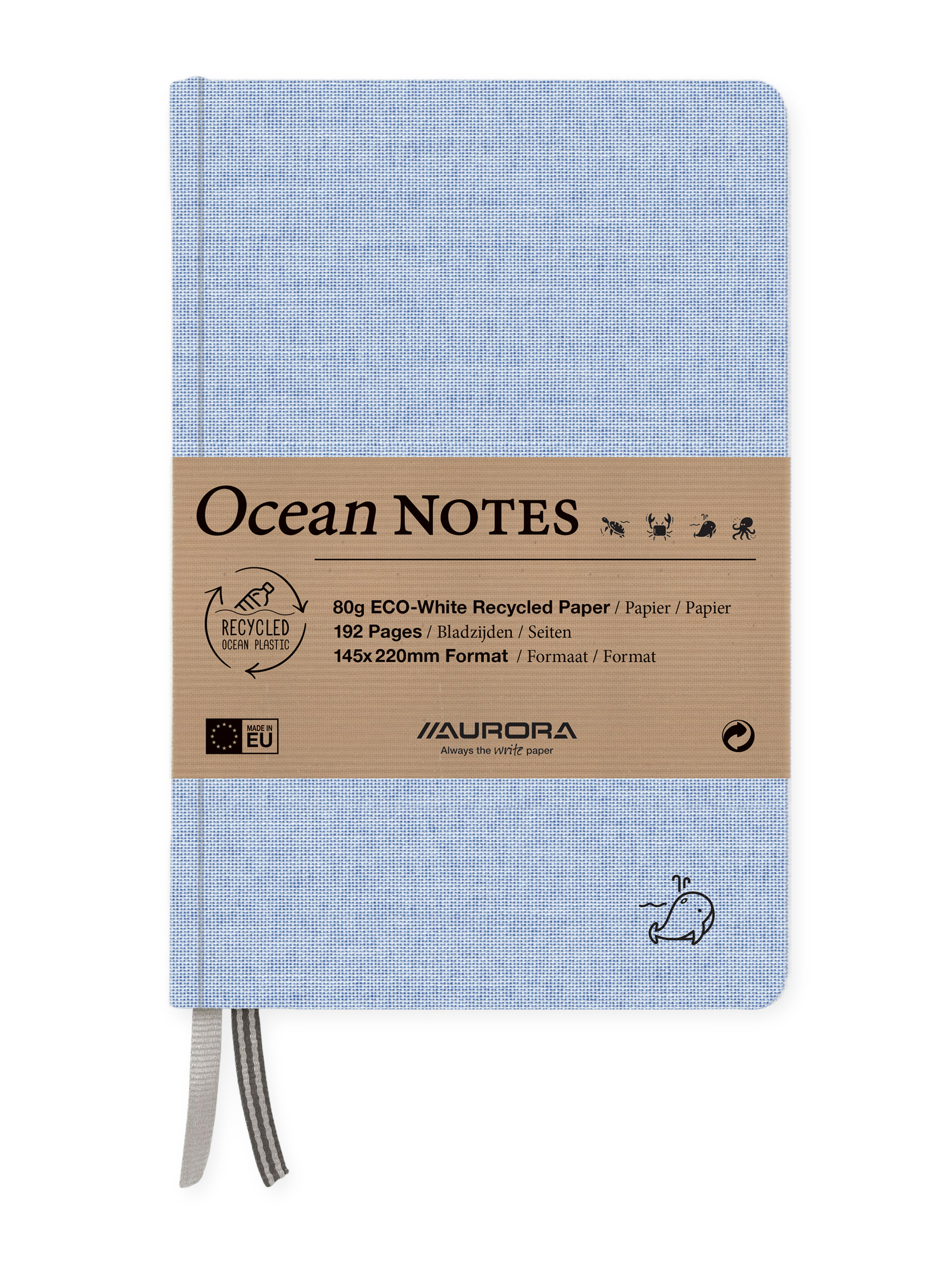 Caiet A5, 192 file - hartie reciclata 80 g/mp, coperta panza albastru , AURORA Ocean - dictando