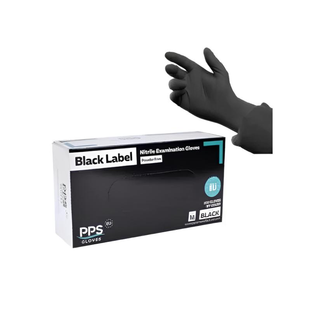 Manusi nitril PPS Pro Label, unica folosinta, 5.5gr.-0.13mm,100 buc/cutie - negre - marime M